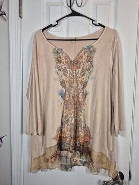 OneWorld Boho Paisley Tunic Top L Whimsigoth Sicilian Summer Layered Chiffon